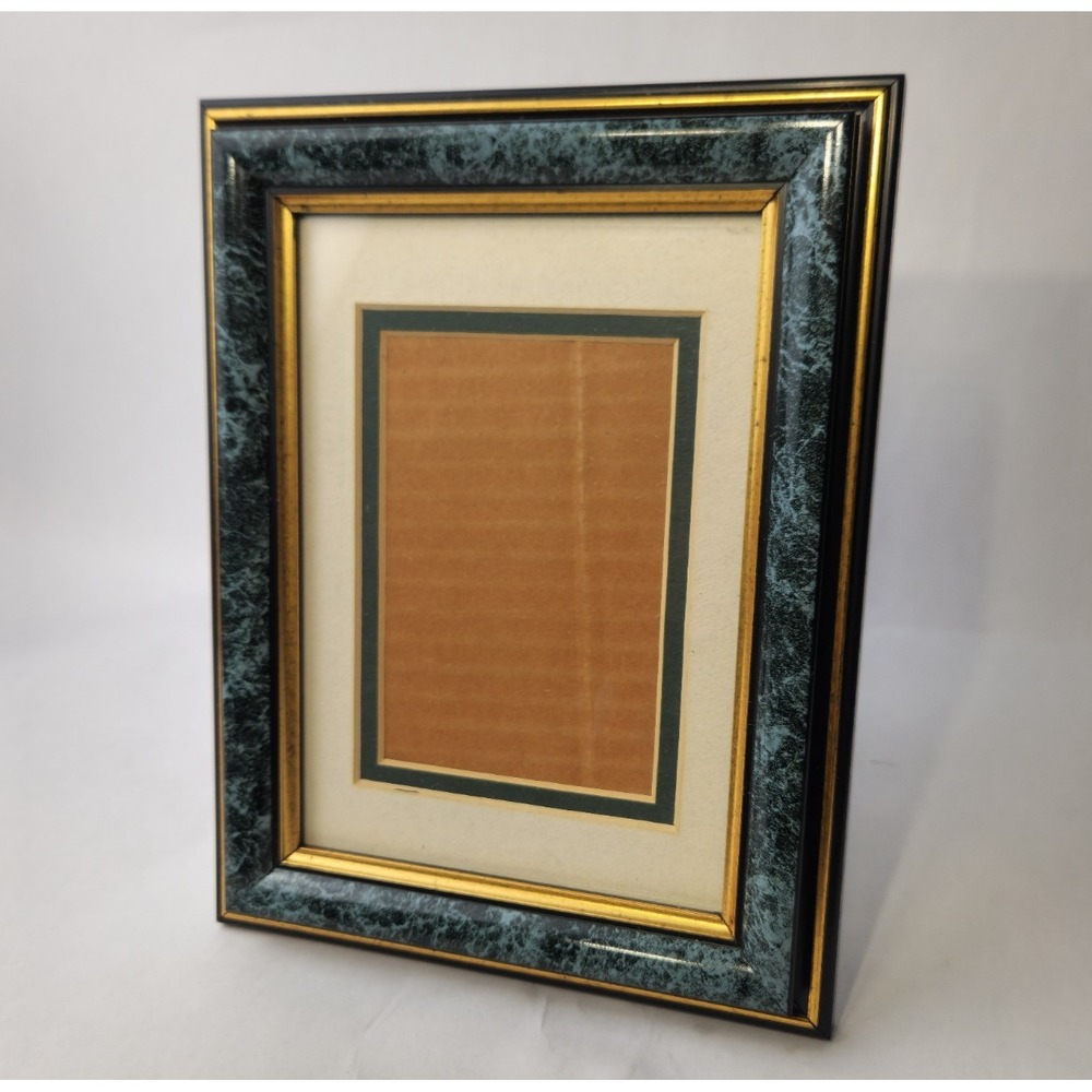 Vintage Burnes of Boston Picture Frame - Faux Green Marble & Gold Gilt Trim